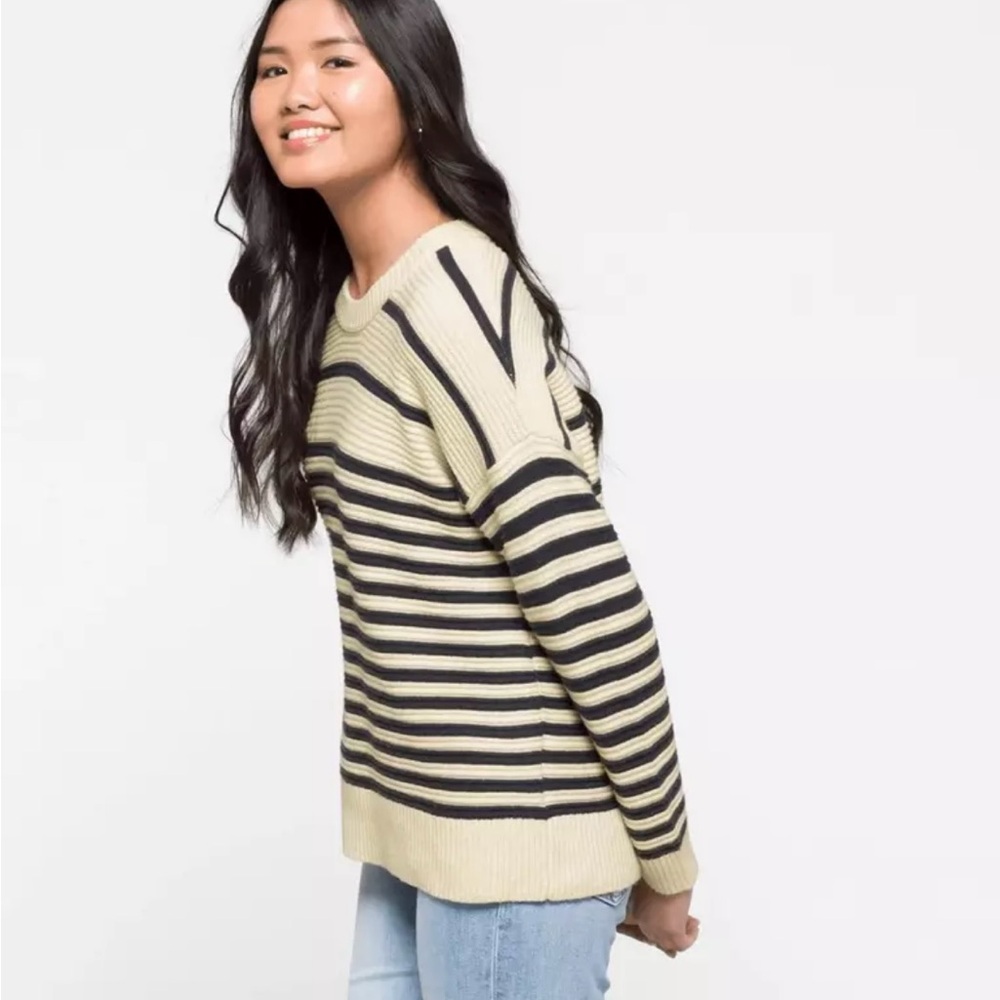 Madewell Greensboro Button Back Sweater blue cream striped Medium